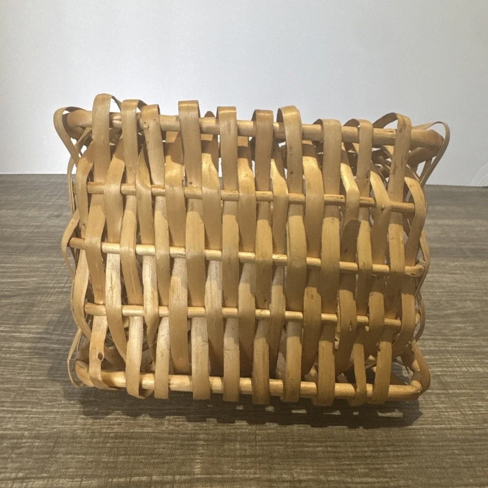 Vintage Purse Shaped Hand Woven Wood Wicker Basket